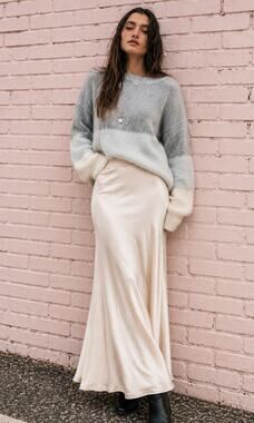 Grade & Gather Champagne Satin Mermaid Maxi Skirt Size Large NWT